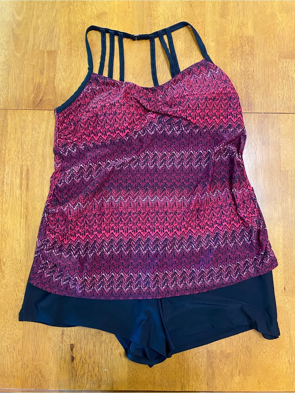 Ava & Viv 2pc Swimsuit, Burgundy & Black - Tankini Top, Black Shorts; Sz 16/18W